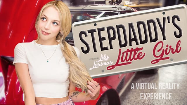 VR POV of Lily Larimar performing a blowjob as a stepdaughter in a step family fantasy scene with 8K resolution