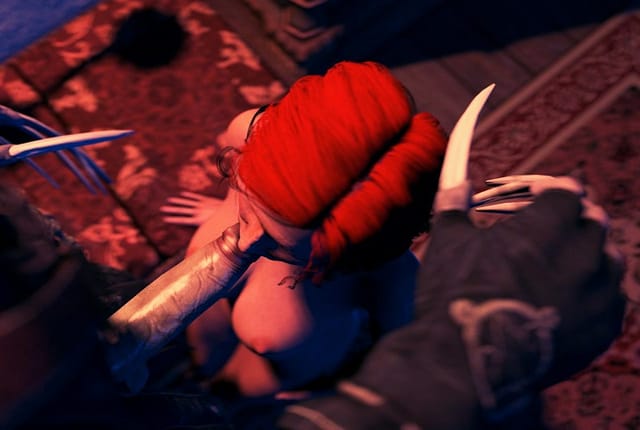 Triss Merigold performs a POV blowjob in a DarkDreams 4K VR parody with 60 FPS and 180-degree passthrough.