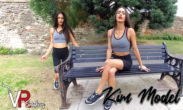 Kim Model walks outdoors in a VR Smokers non POV fetish production with 60 FPS premium quality settings.