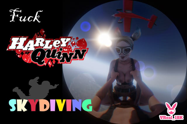 POV Harley Quinn skydiving outdoors before opening the parachute in 4K VR video from VReal_18K