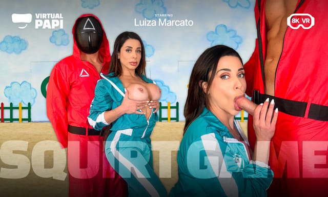 Luiza Marcato performs a POV blowjob in cosplay while playing a squirt game in this 4K VR video by Virtual Papi