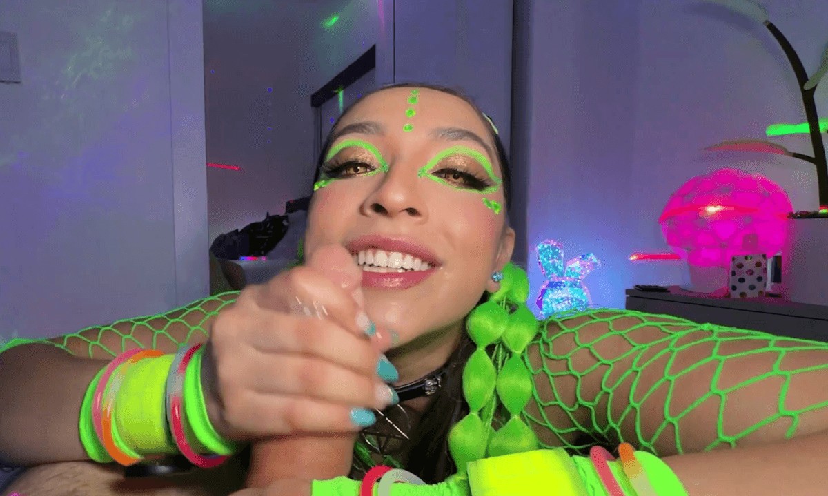 Madison Wilde Stuffs A Glowstick Deep And Rides Until He Creampies Her
